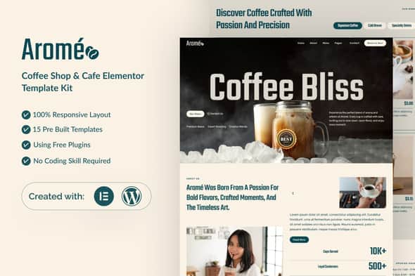 Arome - Coffee Shop & Cafe Elementor Template Kit