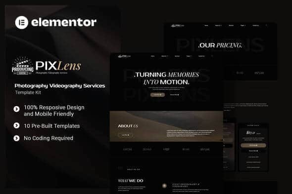 Pixlens - Photography Videography Services Elementor Template Kit