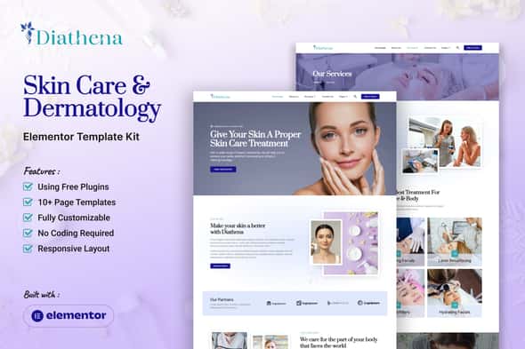 Diathena - Skin Care & Dermatology Elementor Template Kit